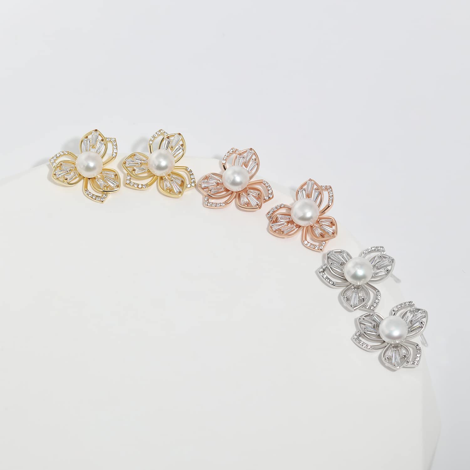 Freshwater Pearl & Diamond Flower Stud Earrings for Women - Rose Gold & Silver Cute Floral Studs, Perfect Gift for Girls - Elegant for Weddings, Parties & Daily Wear
