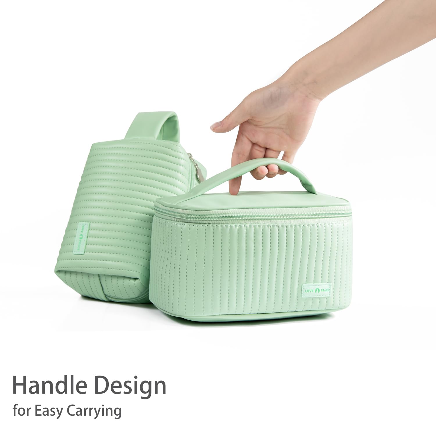 MIRASON 3-Piece Waterproof Makeup Bag Set for Women - Travel & Toiletry Organizer - Green PU Leather Cosmetic Pouch