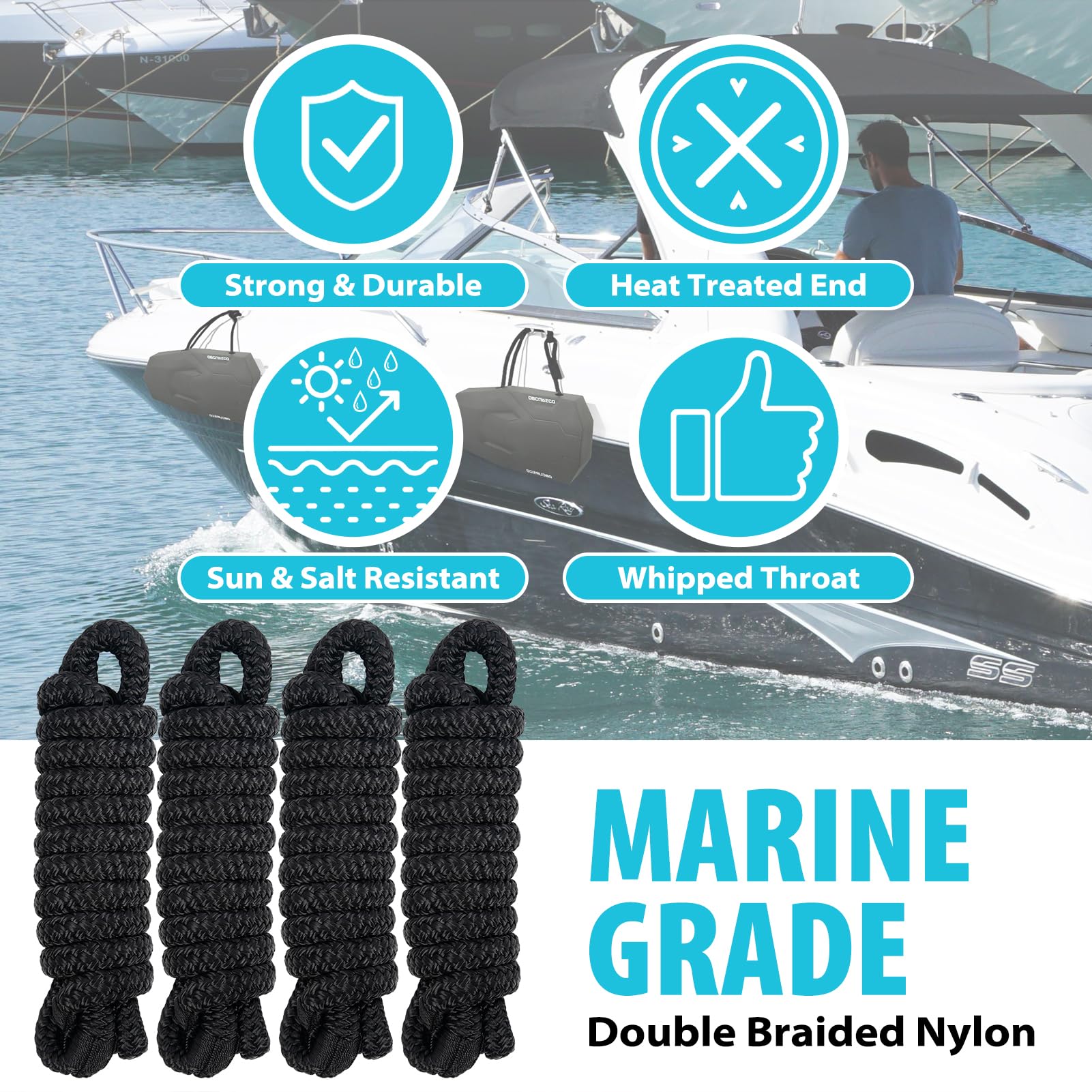 Boat Fender Lines 4-Pack - 3/8