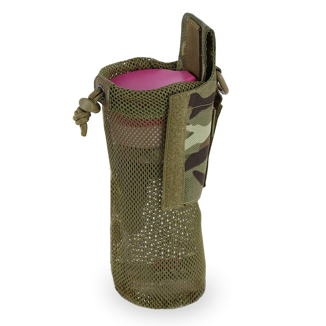 Tactical MOLLE Water Bottle Pouch - Foldable Military Canteen Holder with Drawstring & Mesh Design - Perfect for Hiking, Camping, and Outdoor Adventures