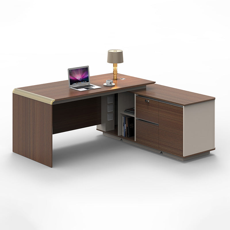 ANDERSON Executive Desk 2.0M - Reversible L-Shaped Office Desk in Hazelnut & Beige | Modern Home Office Furniture for Professionals & Remote Workers