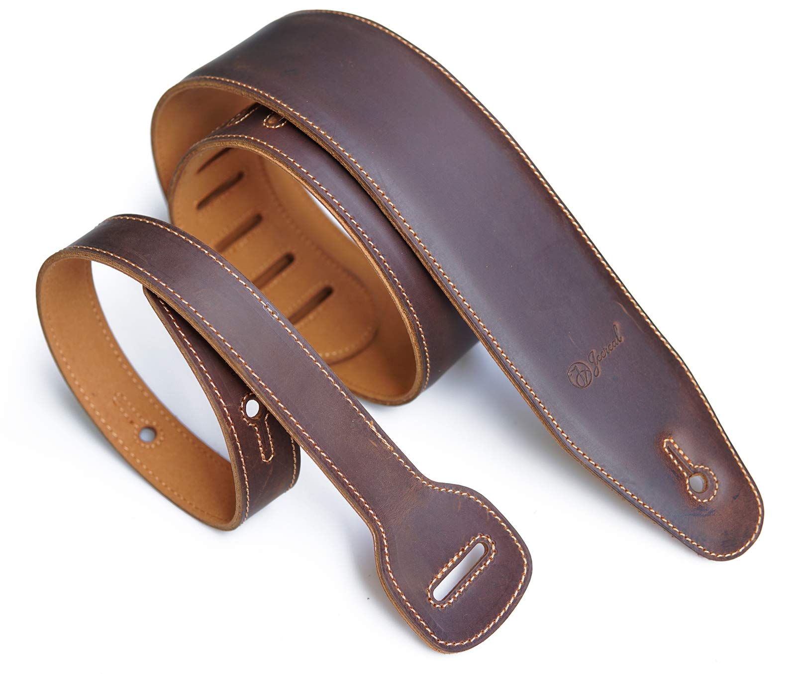 Premium Jeereal Genuine Leather Guitar Strap - Adjustable for Electric, Acoustic & Bass Guitars - Comfortable & Durable for Live Performances & Studio Sessions