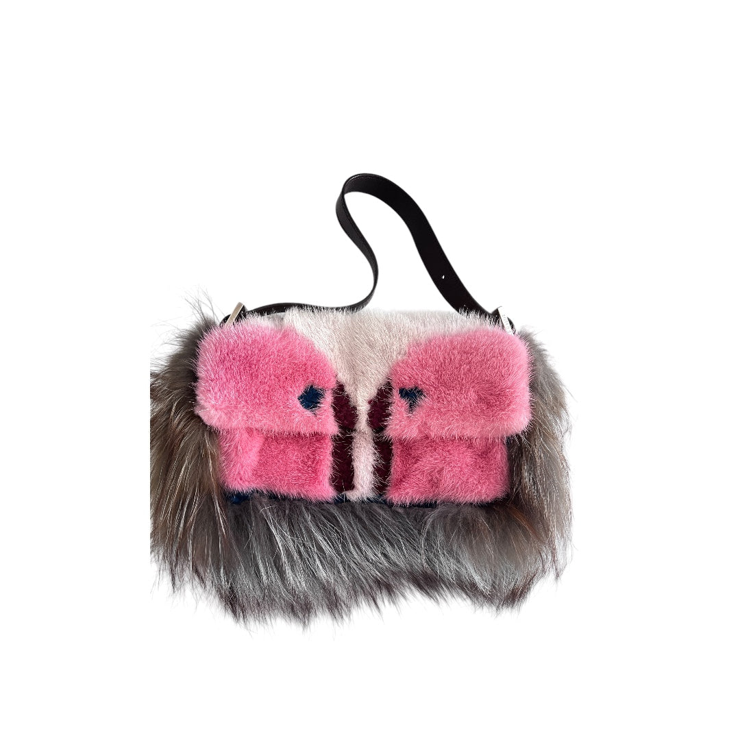 Fendi Luxury Mink & Fox Fur Baguette Handbag for Women | Designer Shoulder Bag | Perfect for Evening Parties, Weddings & Special Occasions