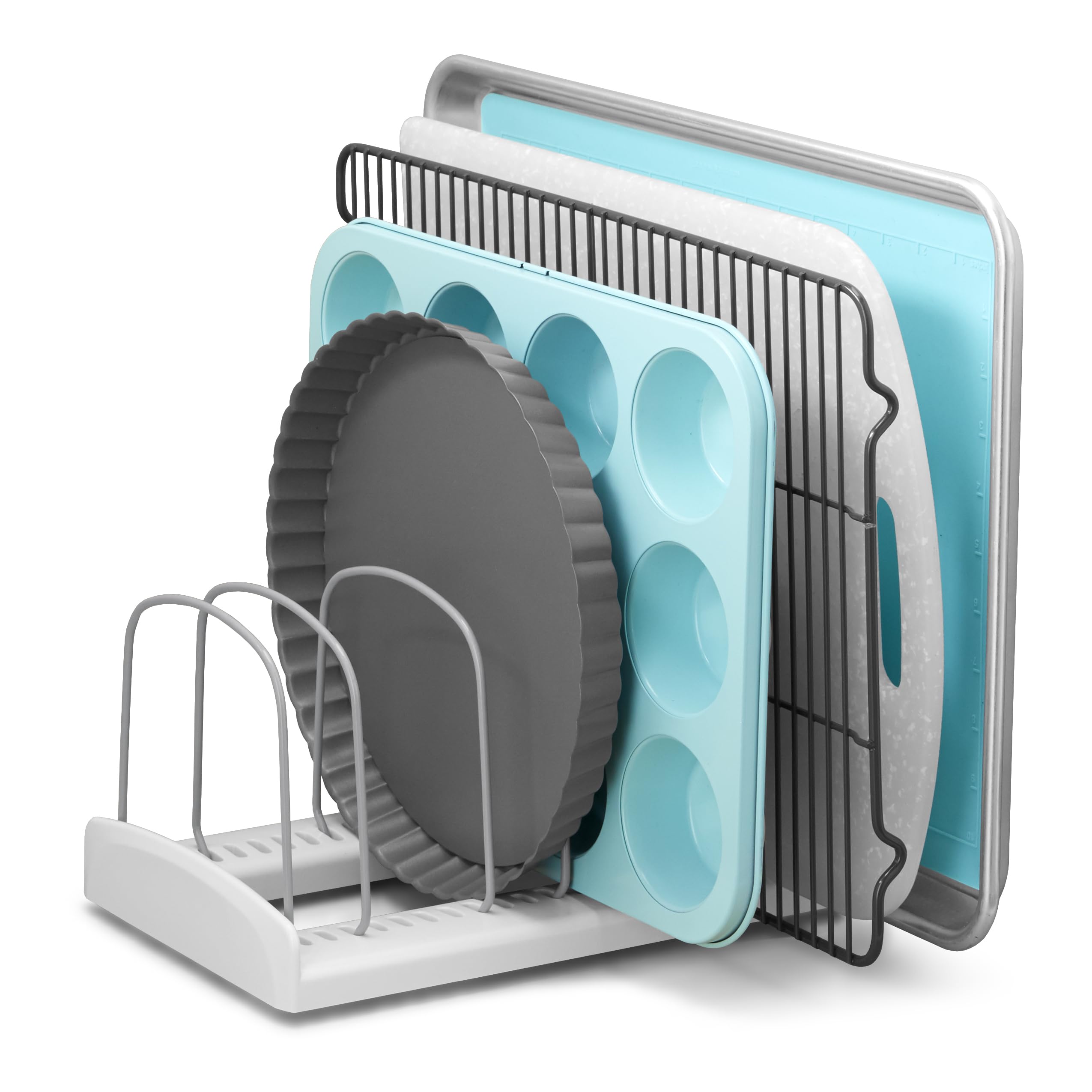 YouCopia StoreMore Adjustable Bakeware Rack - White Kitchen Organizer for Cookie Sheets, Baking Pans & Trays | Space-Saving Cabinet & Pantry Storage Solution for Home Bakers
