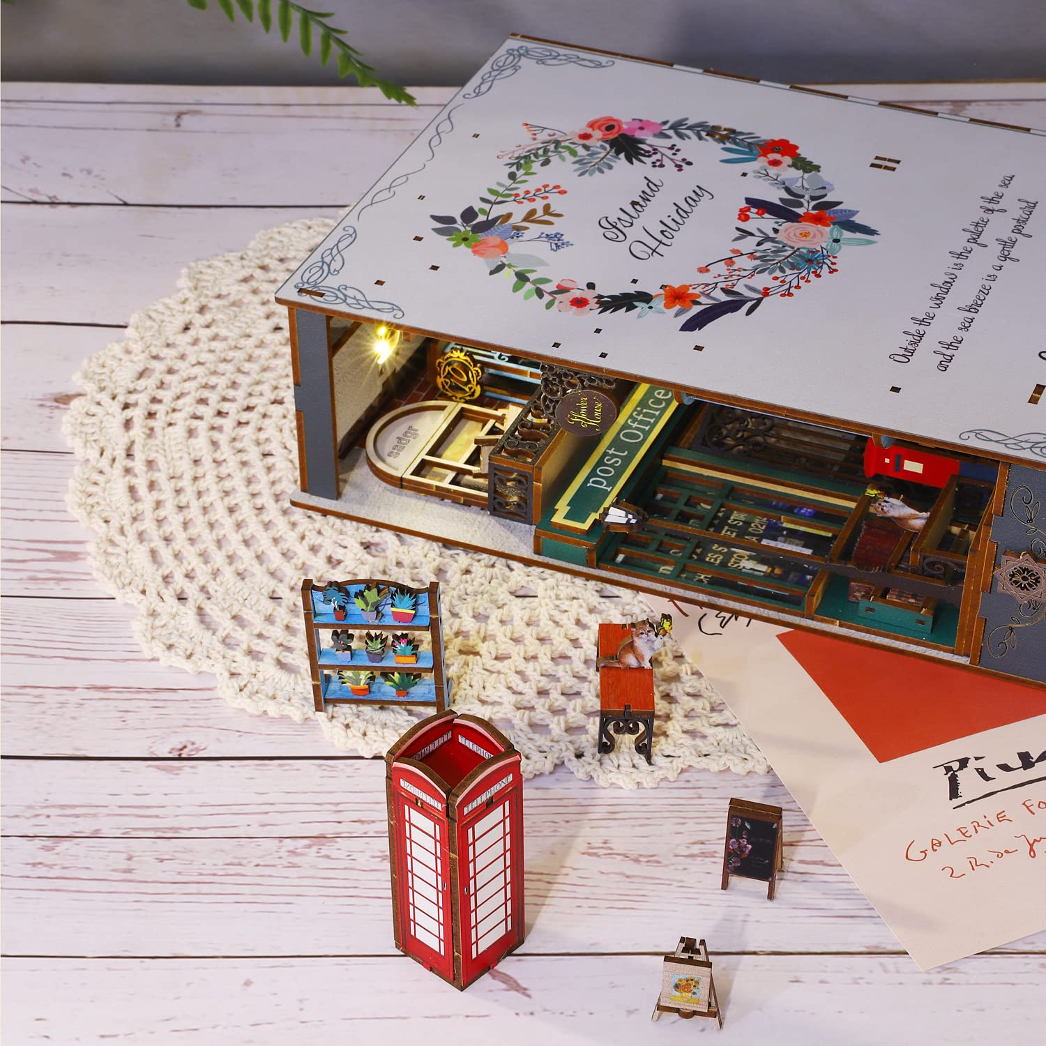 CUTEROOM DIY 3D Wooden Book Nook Kit with Sensor LED Light - Miniature Bookshelf Insert Decor Craft for Adults - Perfect Gift for Book Lovers & Home Office Decoration (SL010)
