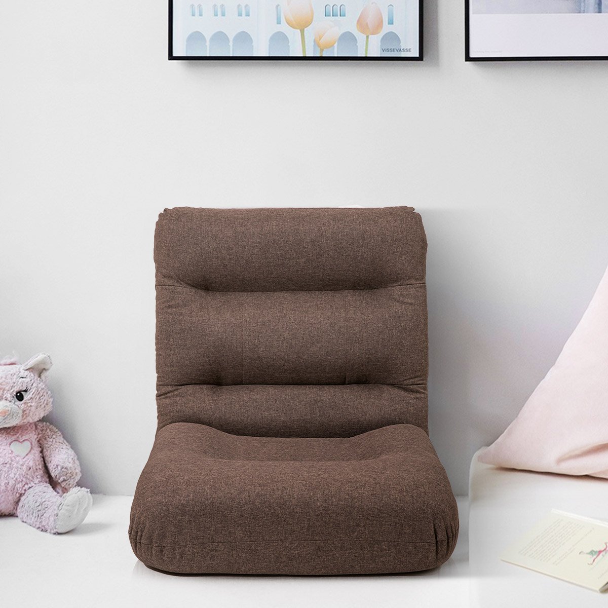 Merax Fabric Folding Sofa Chair - Convertible Floor Chaise Lounge & Gaming Chair for Living Room, Bedroom, or Dorm - Comfortable Brown Recliner for Relaxing, Reading & Video Games