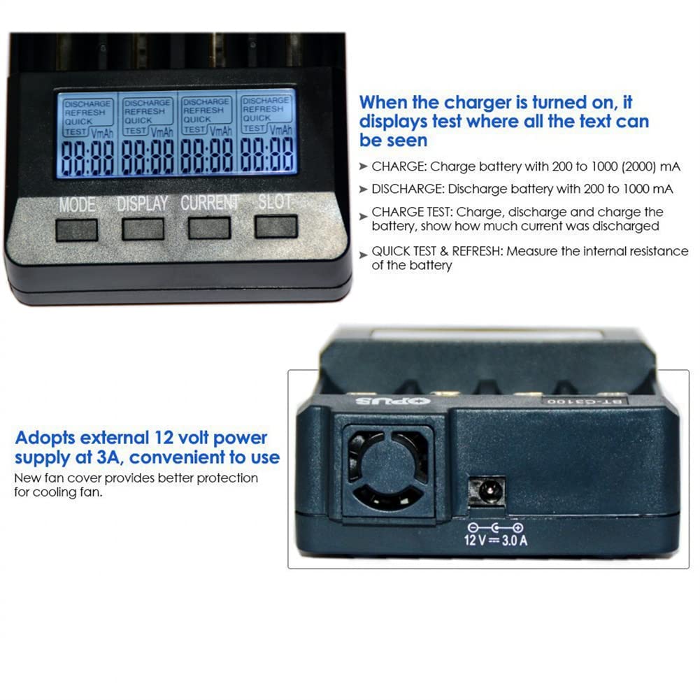 Opus BT-C3100 Smart 4-Slot LCD Battery Charger for Li-ion NiCd NiMH AA AAA 10440 18650 Rechargeable Batteries - US Plug | Fast Charging for Home, Office & Emergency Kits