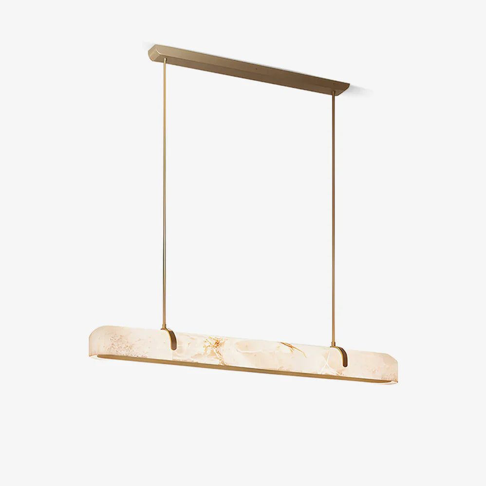 Eamon Linear Alabaster Chandelier - Modern Kitchen Island Pendant Light Fixture with Dimmable LED for Dining Room, Living Room & Bedroom Lighting