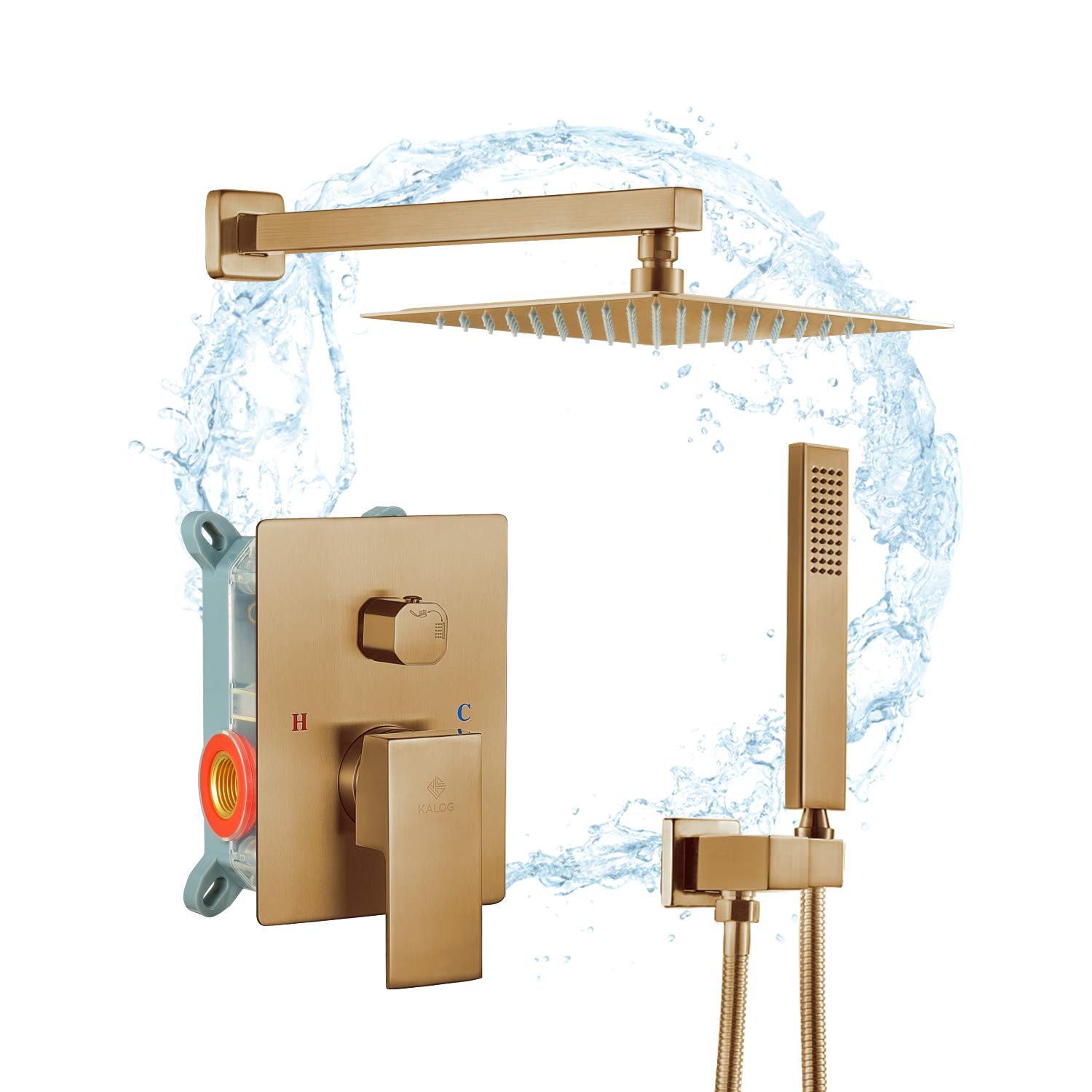 Kalog Rain Mixer Shower System with Massage Jets - Premium Brass Bathroom Faucet Set with 10