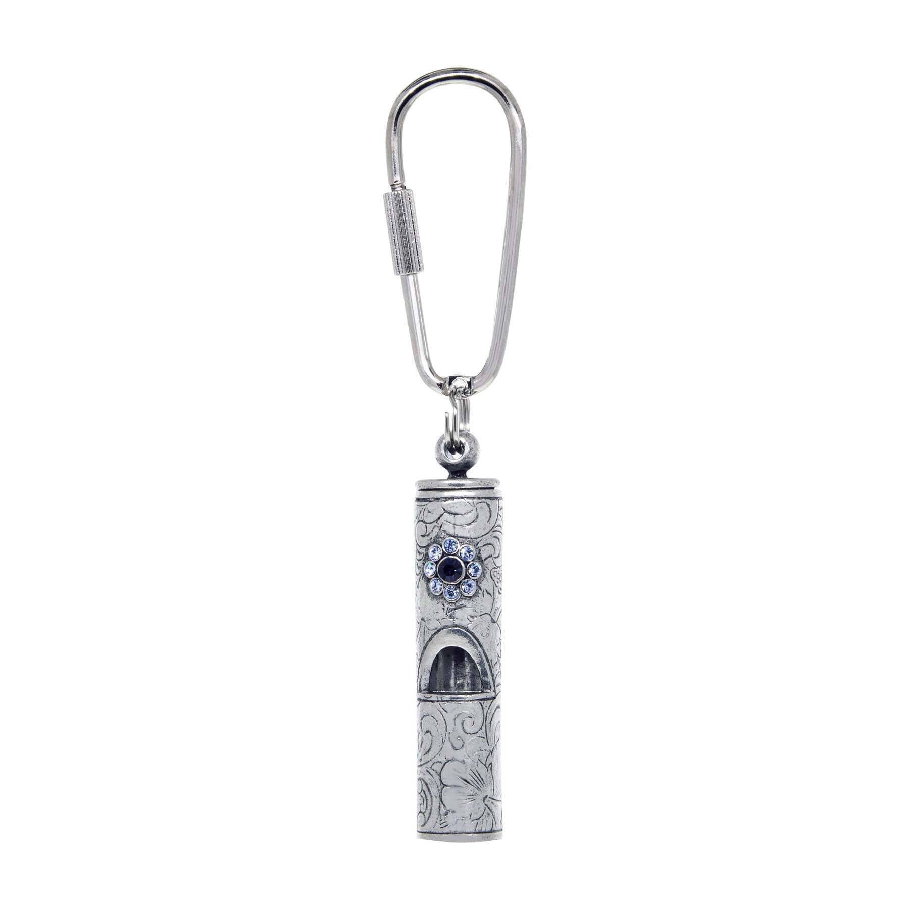 1928 Blue Crystal Flower Whistle Carabiner Keychain - Stylish & Functional Accessory for Keys, Bags, and Outdoor Adventures