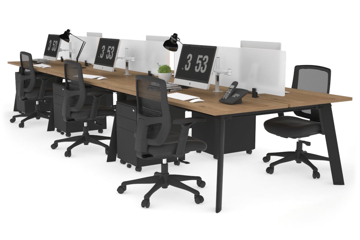 6-Person Office Workstation with Black Frame - 1800L x 700W Dimensions - Ideal for Collaborative Workspaces, Call Centers & Open Office Layouts