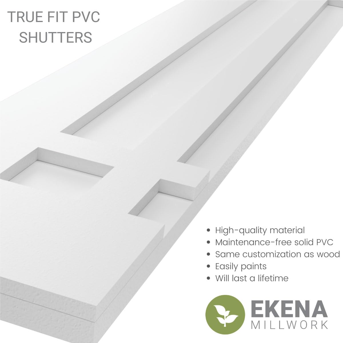 Ekena Millwork TFP001SJ15X039MG True Fit PVC San Juan Capistrano Mission Style Shutters - 15x39 Inch Moss Green Fixed Mount Window Shutters (Pair, Hardware Not Included) - Perfect for Living Room, Bedroom & Outdoor Spaces