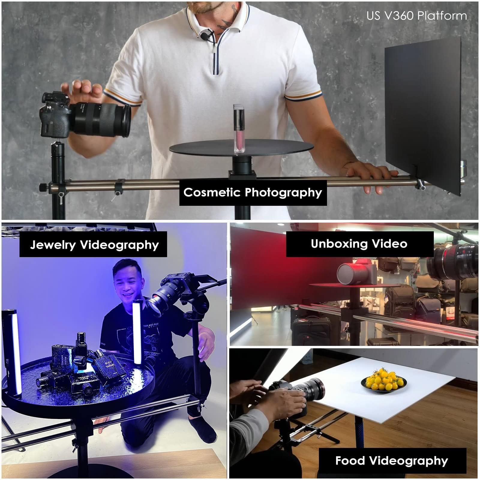 DF DIGITALFOTO V360S 360° Rotating Camera Turntable with Dolly Wheel - Professional Photography Spinner for Product Unboxing, Food Photography & Commercial Videos | Perfect for E-commerce, YouTube Content Creation & Studio Shooting