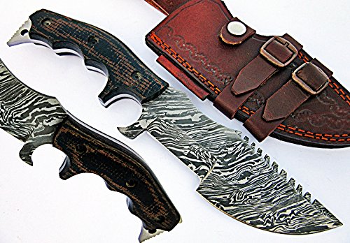 Custom TR-40 Damascus Steel Tracker Knife - Handmade Hunting Knife with Micarta Handle - Perfect for Outdoor Survival, Camping & Bushcraft