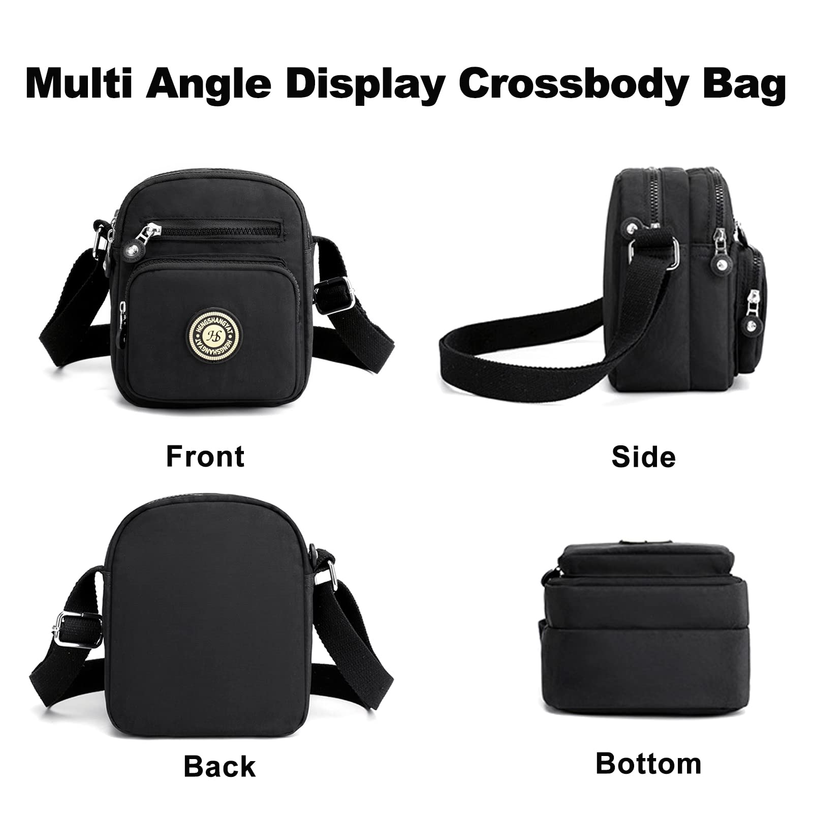 Gelory Women's Waterproof Nylon Crossbody Bag with Adjustable Strap - Multi-Pocket Mini Messenger Shoulder Bag for Travel, Work & Daily Use (Black)