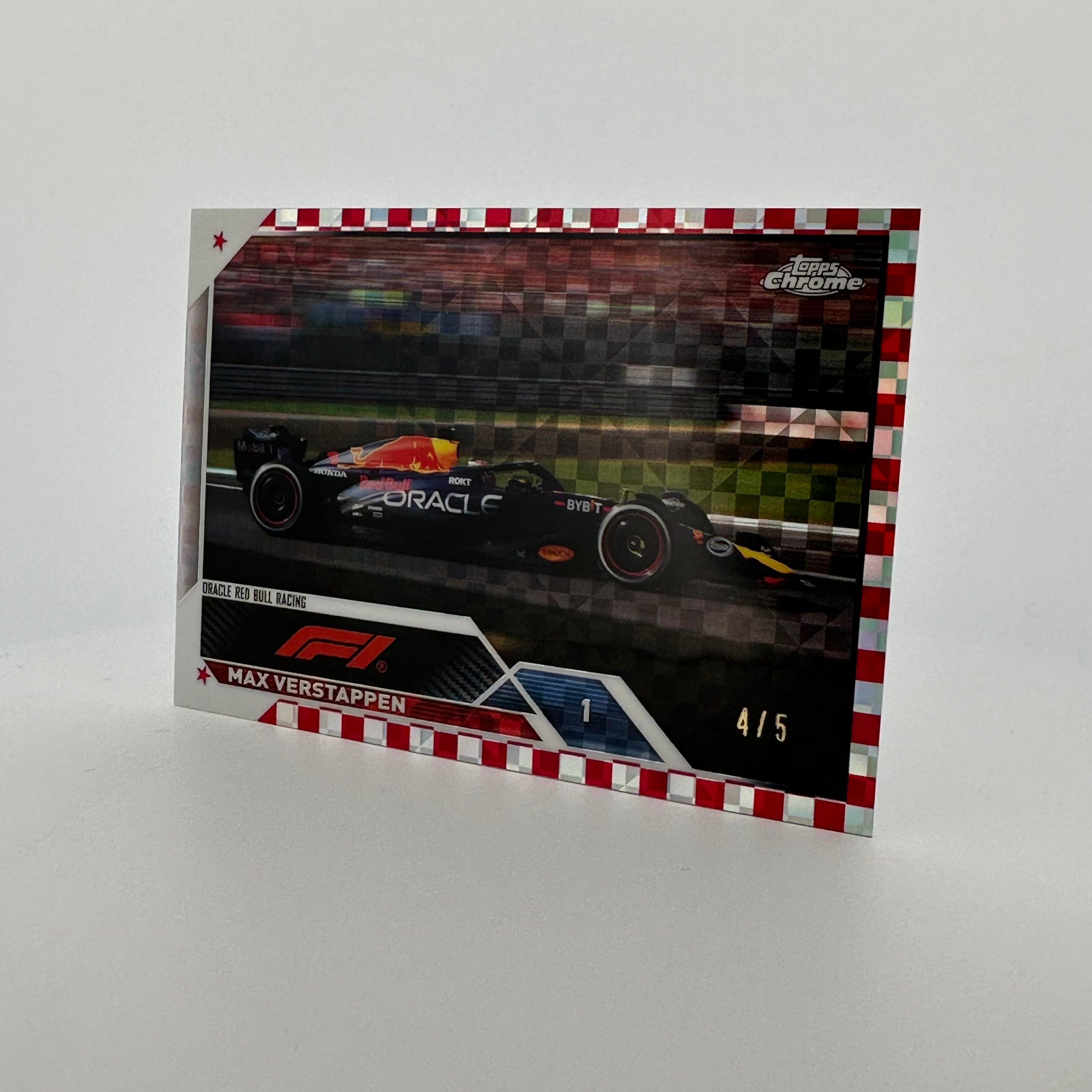2023 Topps Chrome Max Verstappen #4 Red Checkered Racing Card - Perfect for F1 Collectors, Sports Memorabilia Displays & Racing Enthusiasts