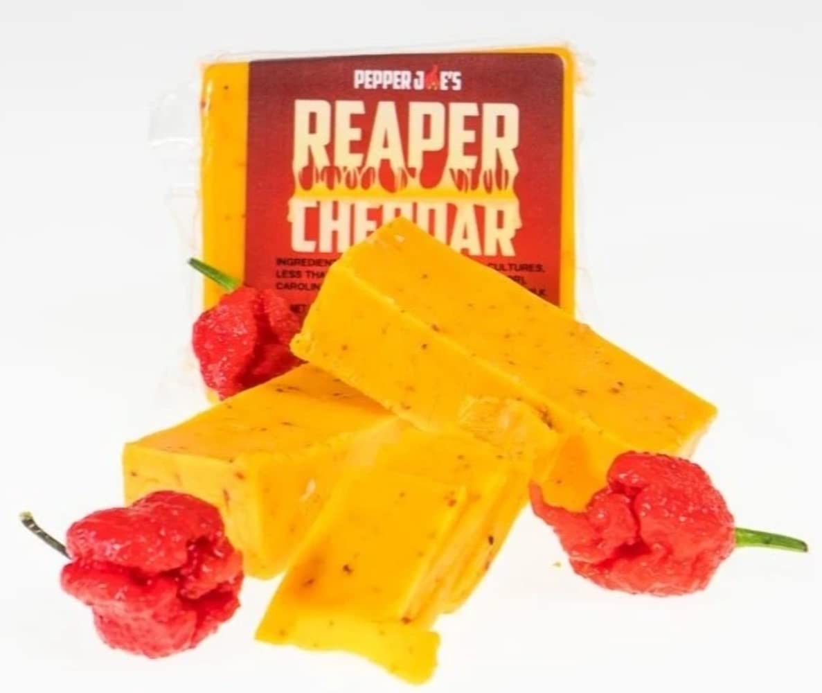Pepper Joe’s Carolina Reaper Cheddar Cheese – Extra Spicy Wisconsin Cheddar with World's Hottest Chili Pepper – 8-12oz – Perfect for Nachos, Burgers & Spicy Food Lovers