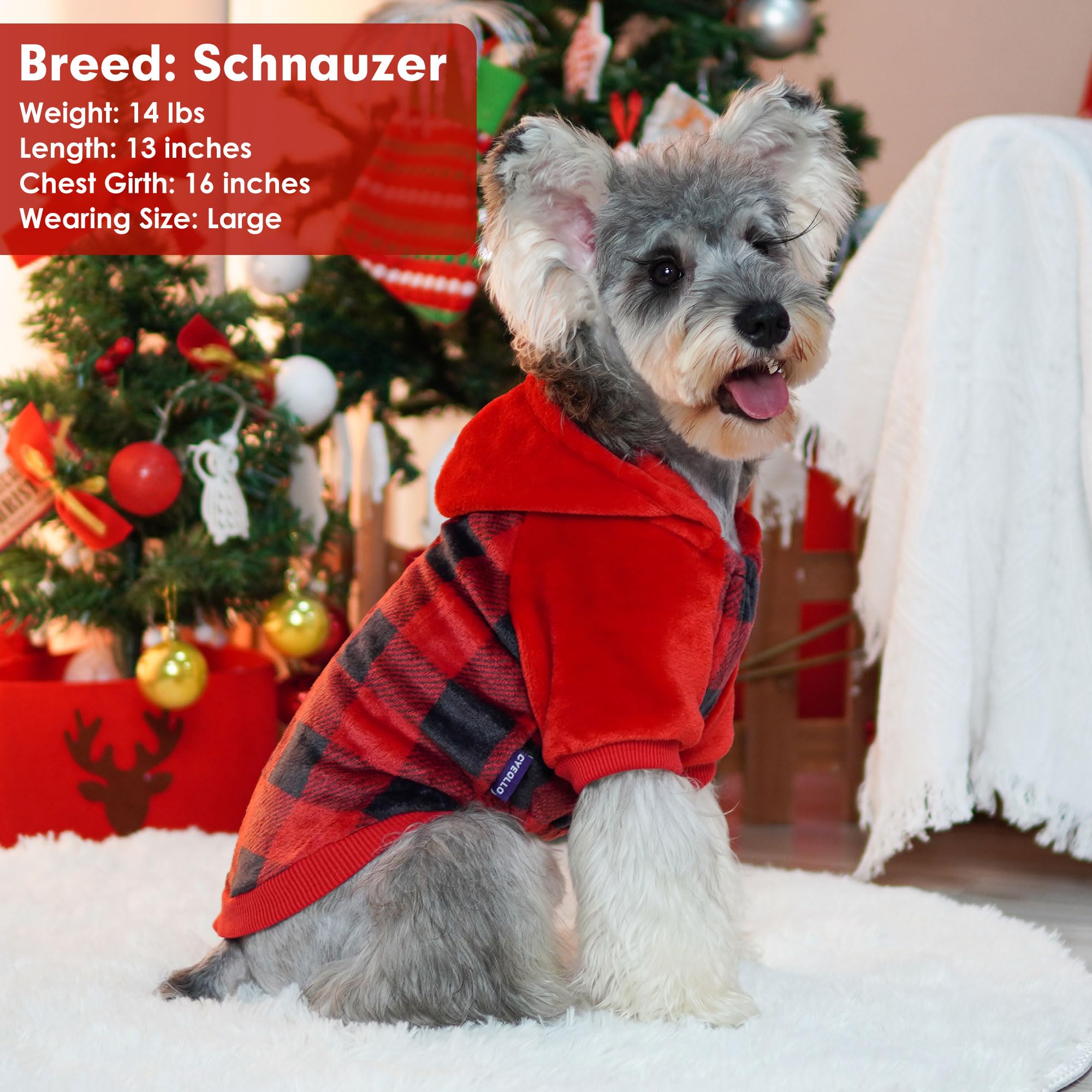 Cyeollo Dog Sweater Coat - Warm Flannel Hoodie for Small Dogs, Puppy Winter Clothes with Buffalo Plaid Design - Perfect for Cold Weather Walks and Indoor Comfort