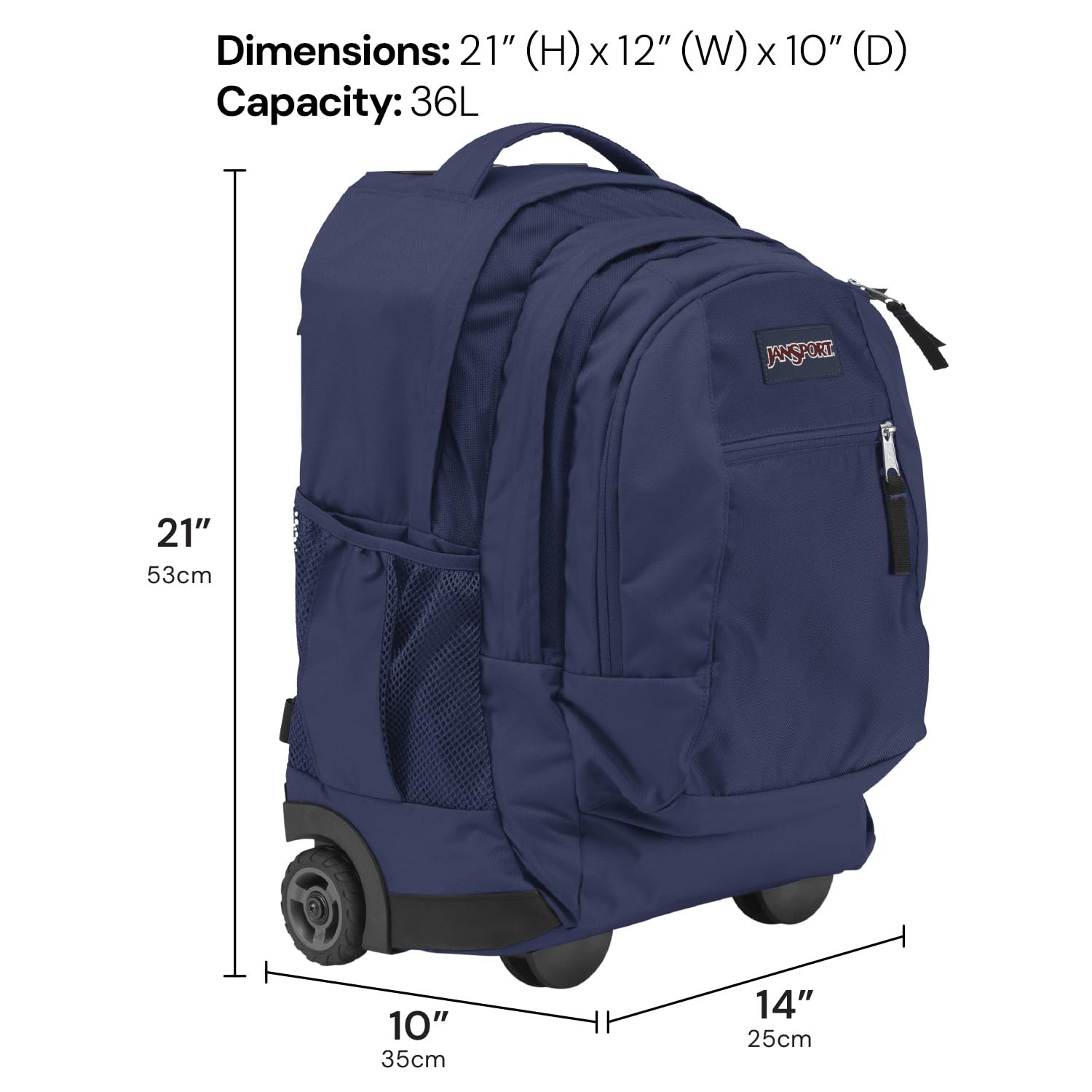 JanSport Driver 8 Wheeled Rolling Backpack - Black Travel Laptop Backpack with 15-Inch Sleeve, Durable Carry-On Bag for School, College, Business Trips & Airplane Travel