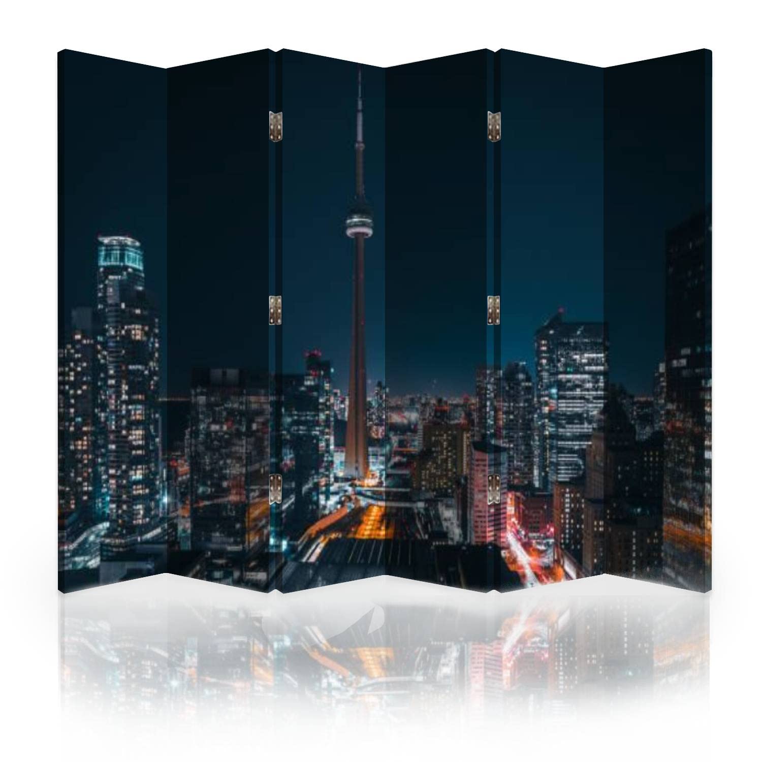 Modern 6-Panel Canvas Room Divider with Toronto City Skyline - Folding Privacy Screen & Wall Partition for Home, Office, and Event Spaces - Perfect for Creating Private Areas in Living Rooms, Bedrooms, and Workspaces