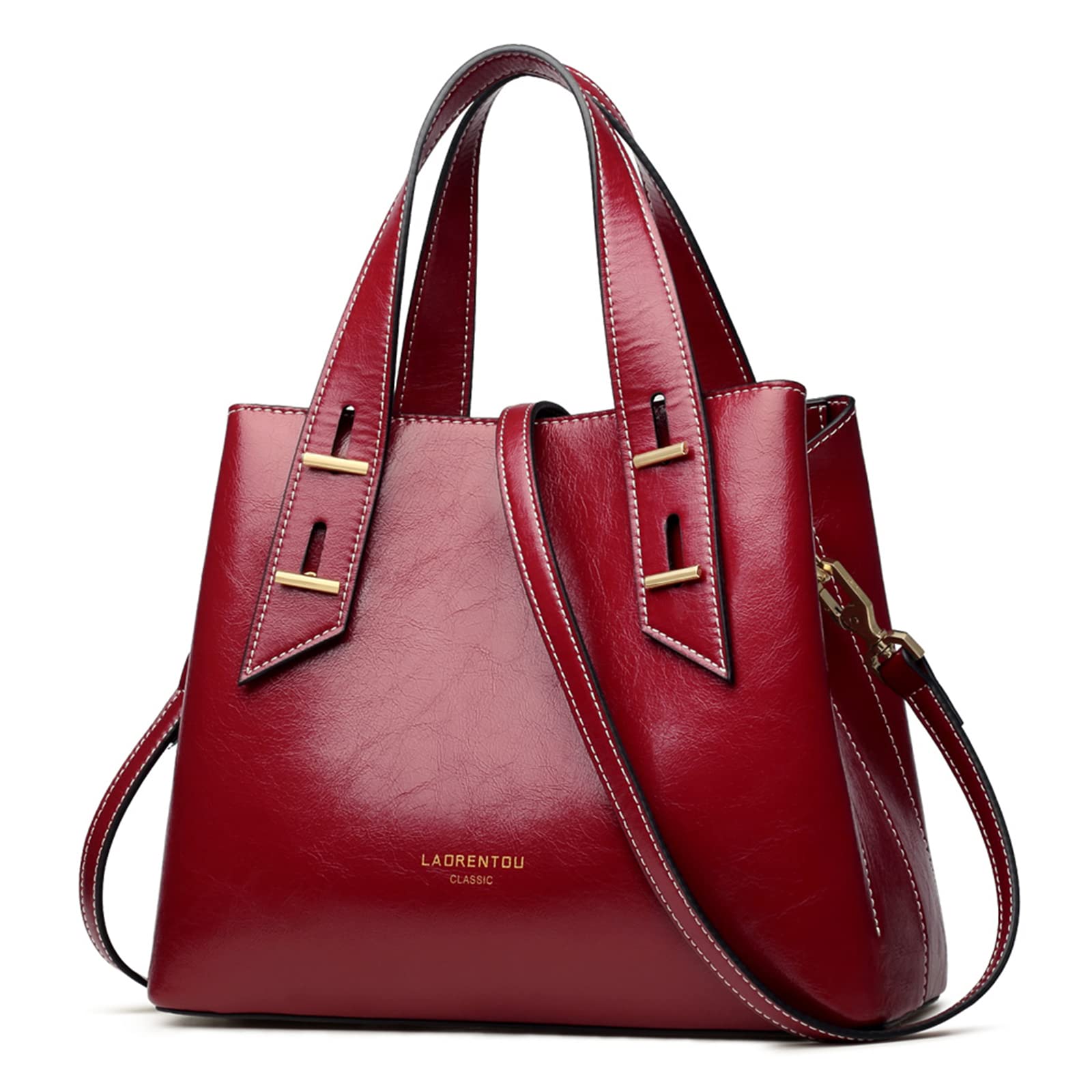 LAORENTOU Women's Crossbody Handbag - Genuine Cow Leather Satchel with Top Handle & Shoulder Strap - Stylish Tote Purse for Work, Travel & Everyday Use