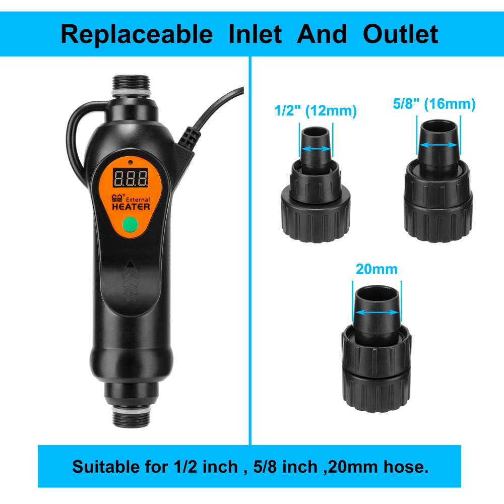 300W Aquarium External In-Line Heater for Fish Tank - Compatible with Canister Filters | Perfect for Saltwater & Freshwater Tanks