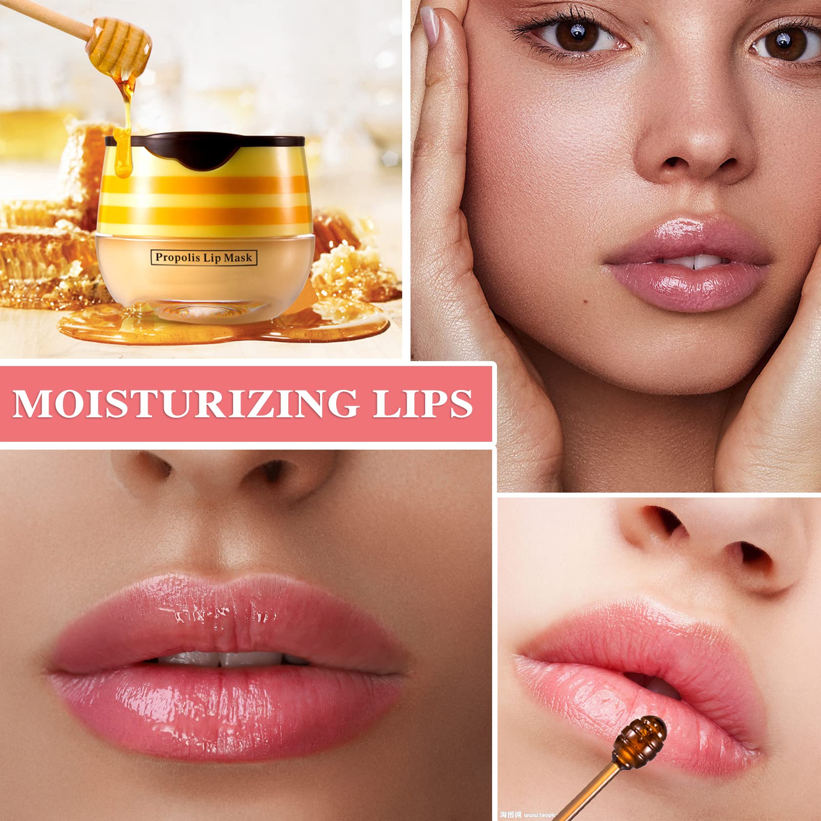 Honey Lip Balm for Dry Lips - Hydrating & Moisturizing Lip Care with Applicator - Perfect for Night Use & Cracked Lips