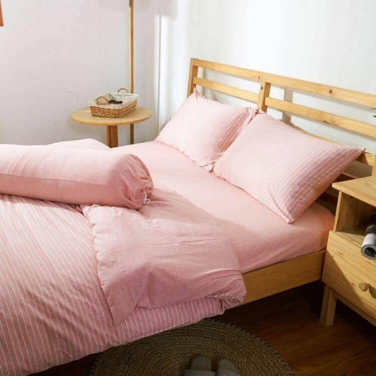 Premium Cotton Pure™ Pink Stripe Jersey Bedding Set - Soft & Breathable Queen Size Bed Sheets, Fitted Sheet, Pillowcases - Perfect for Cozy Bedrooms, Guest Rooms & Dorm Decor