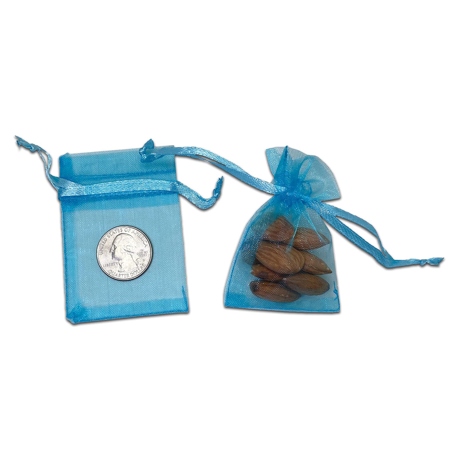 100-Pack Turquoise Blue Sheer Organza Gift Bags with Drawstring - 2