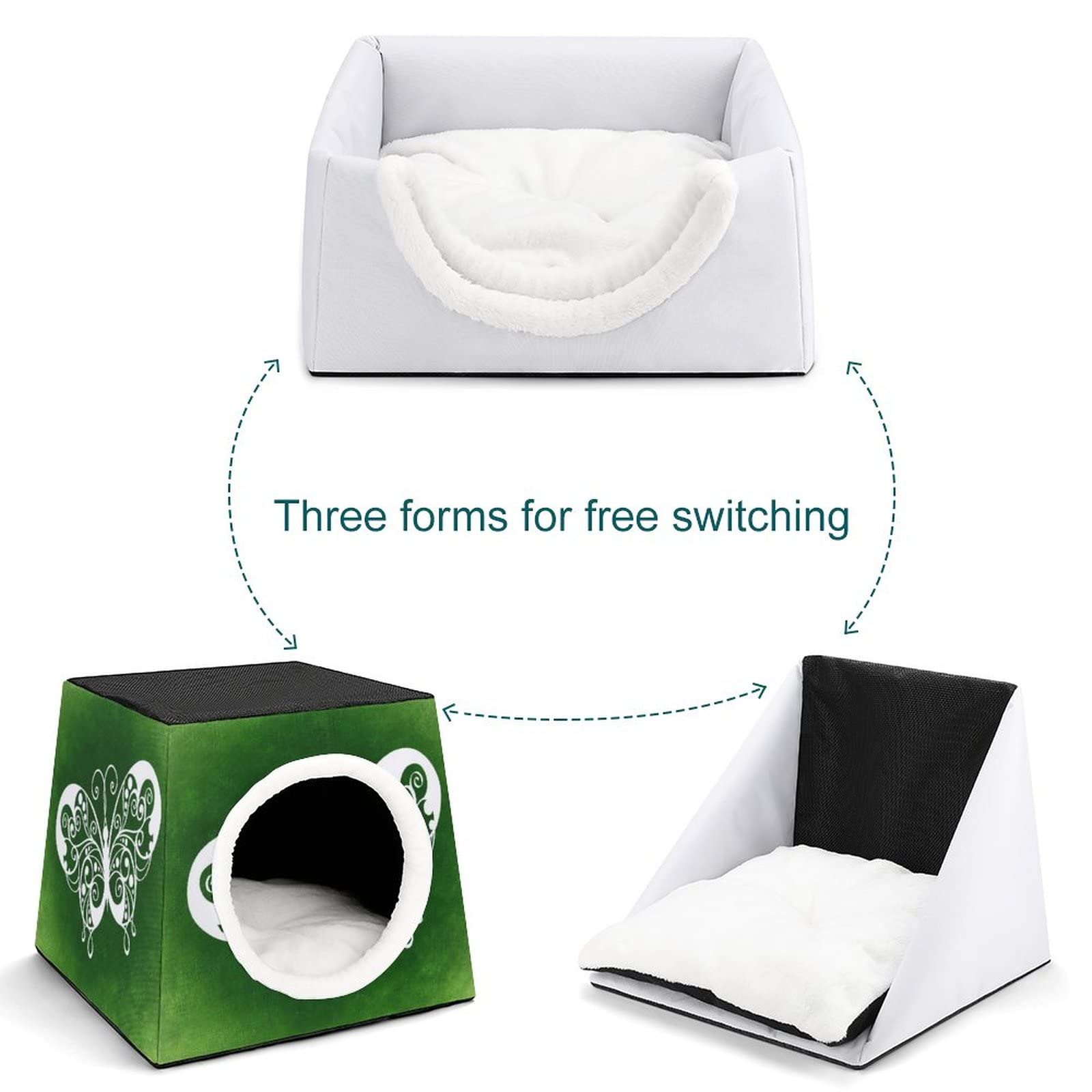 Printed Cat Houses & Condos - Foldable Cat Cube Bed with Removable Pillow, Green Butterfly Design | Cozy Pet Furniture for Indoor Cats, Perfect for Lounging & Napping in Living Room or Bedroom
