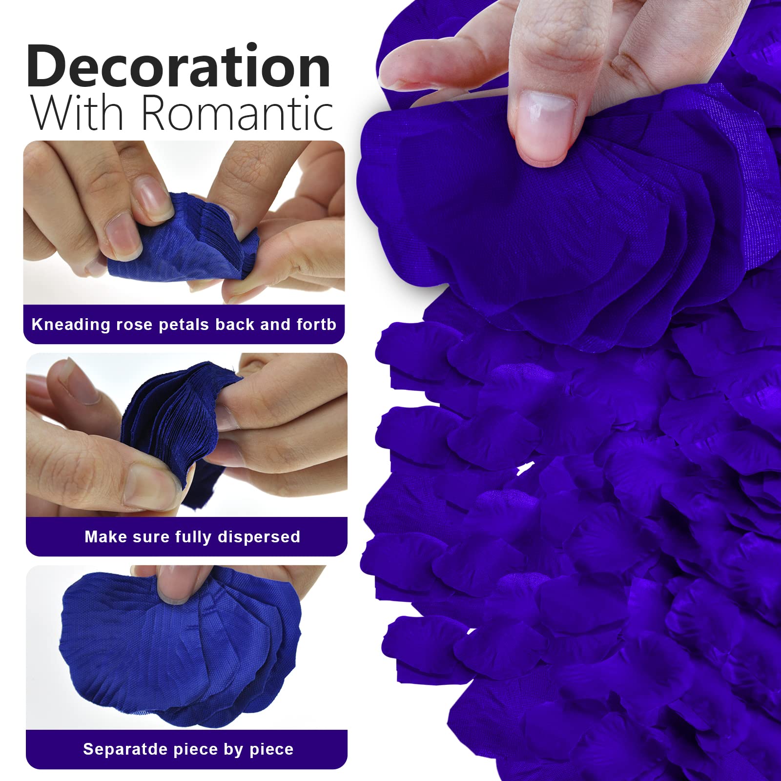 2000PCS Navy Blue Artificial Silk Rose Petals - Realistic Fake Flower Petals for Wedding Decorations, Valentine's Day, Birthday Party, Romantic Events & Home Decoration - Waterproof & Reusable Rose Petal Scatter