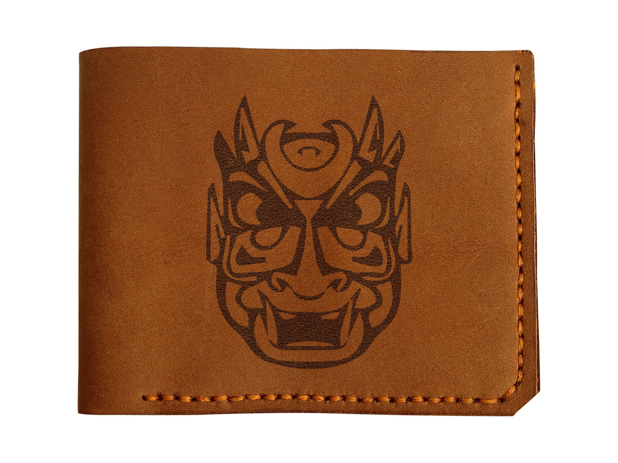 Handmade Genuine Leather Tribal Mask Wallet for Men - Pull-Up Design with RFID Protection - Perfect for Travel, Gifts & Everyday Use