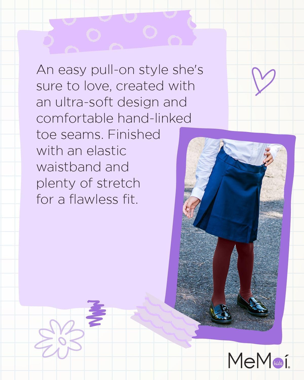 MeMoi Girls' Soft Pima Cotton Opaque Tights - Comfortable & Durable Leggings for School, Dance, Winter & Everyday Wear