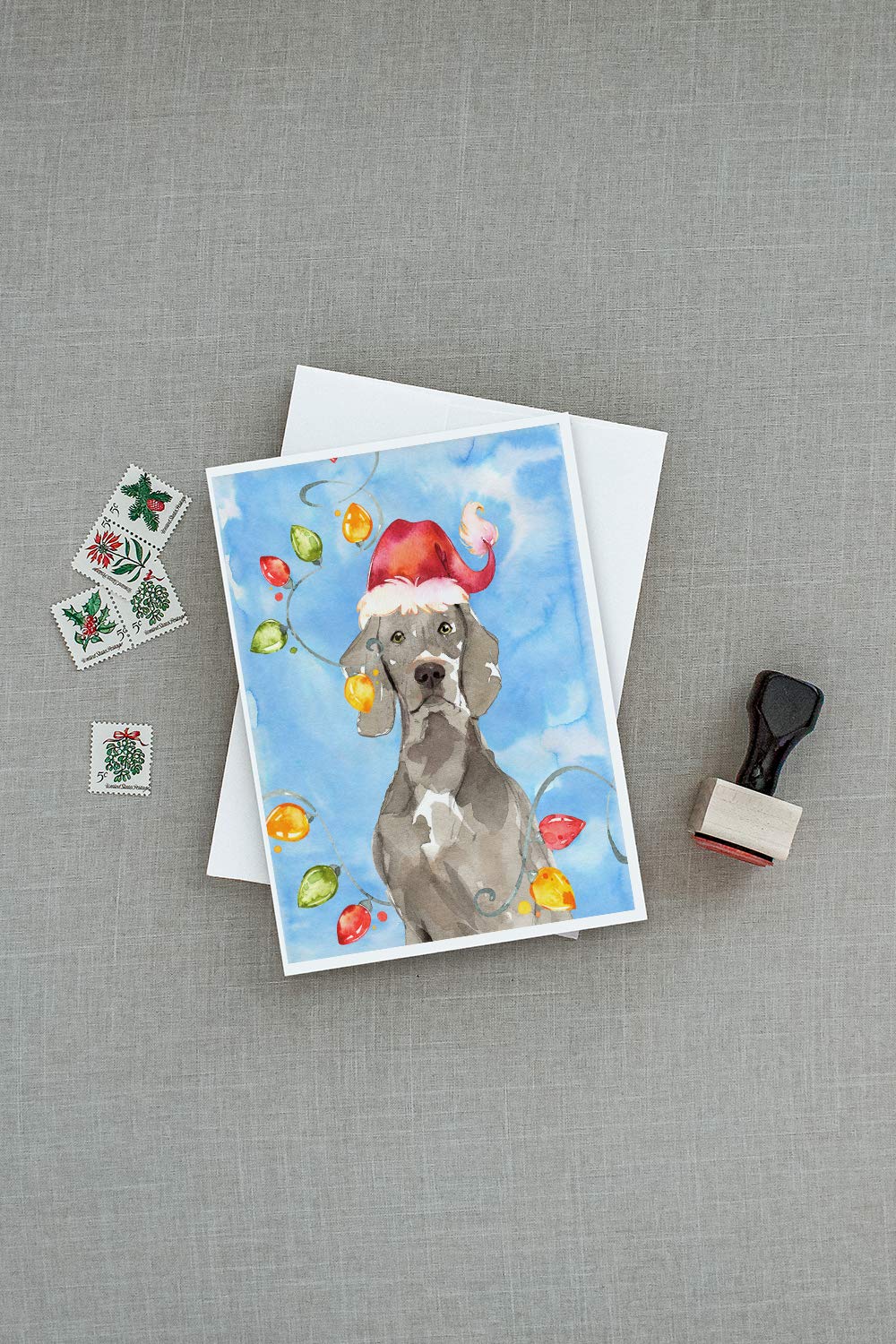 Christmas Weimaraner Greeting Cards - Pack of 8 Blank A7 Note Cards (5x7 inches) with Envelopes | Whimsical Holiday Dog Design | Perfect for Christmas Wishes, Thank You Notes & Seasonal Greetings