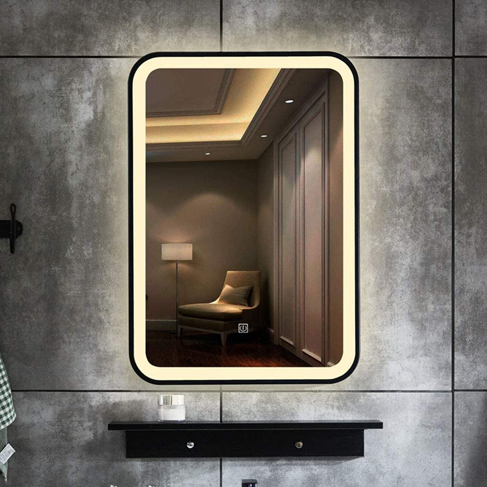 24x32 Inch Wall Mounted LED Vanity Makeup Mirror with Touch Control - Adjustable Warm Lighting, Metal Frame for Bathroom (Horizontal/Vertical Mounting) - Perfect for Makeup Application, Shaving & Home Decor