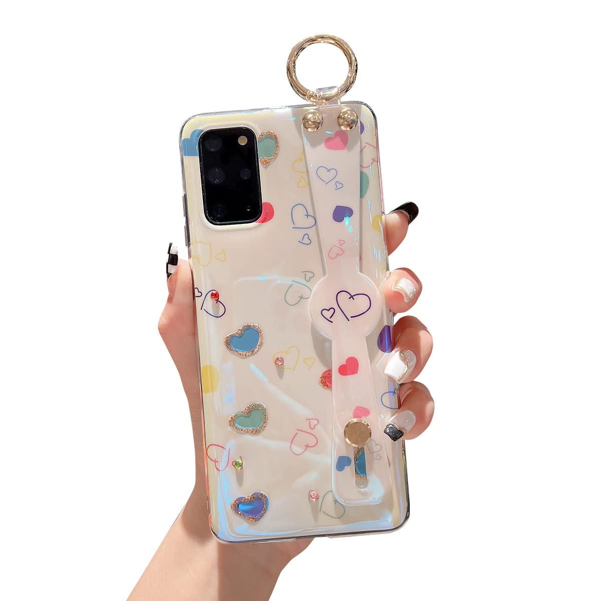 Lastma Cute Glitter Bling Cartoon Heart Design Shockproof TPU Case for Samsung Galaxy S20 Plus 6.7