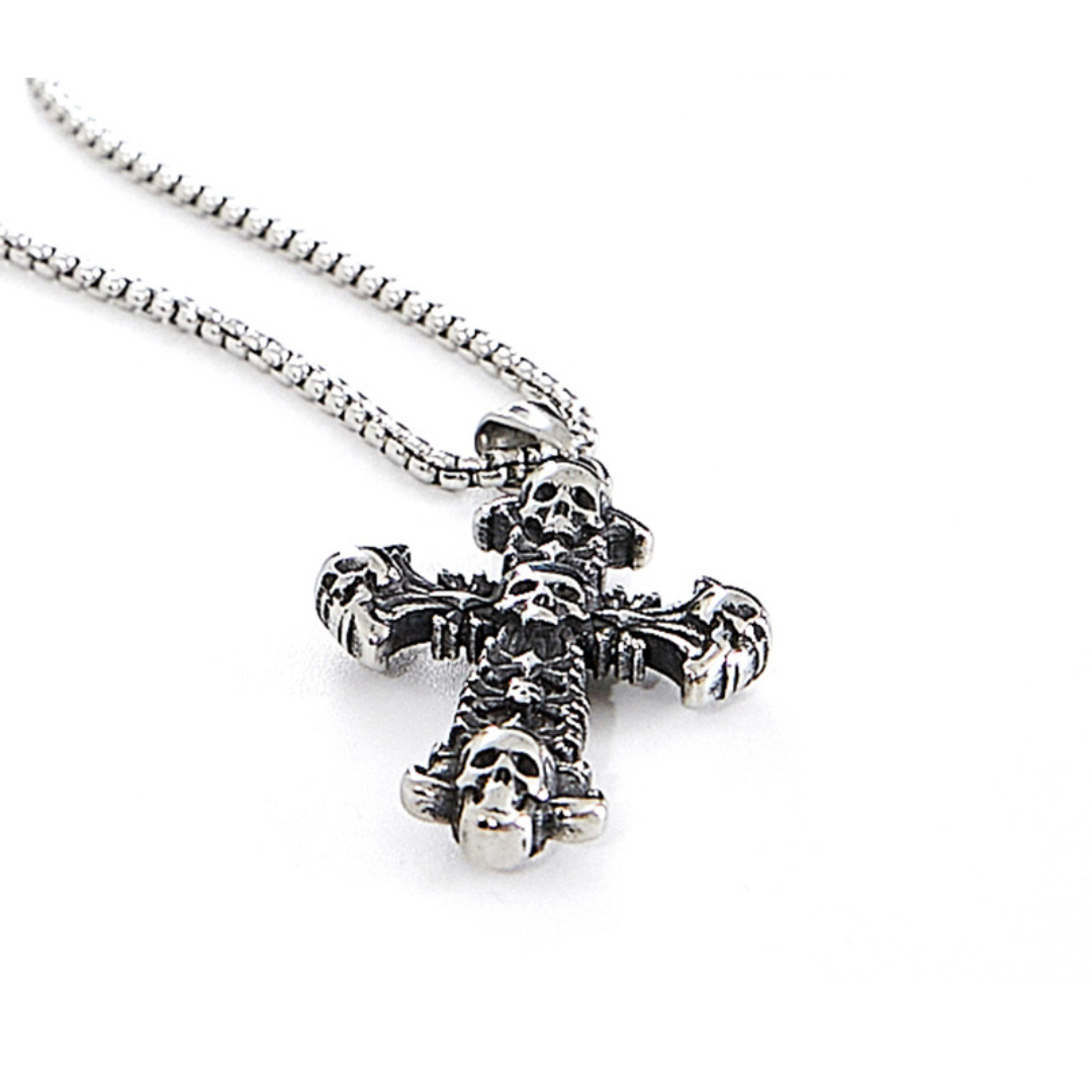 Halloween Skull Cross Pendant Herringbone Chain Necklace - Gothic Jewelry for Women | HL027 | Perfect for Costume Parties, Cosplay & Dark Fashion Accessories