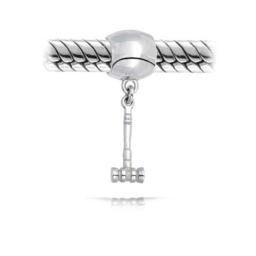 925 Sterling Silver Sports Charm Bead for Bracelet - Squash, Racquetball, Tennis, Croquet, Lacrosse, Polo & Cricket Mallet Design - Perfect Gift for Women & Teens - Fits European Bracelets - Ideal for Sports Enthusiasts & Jewelry Lovers