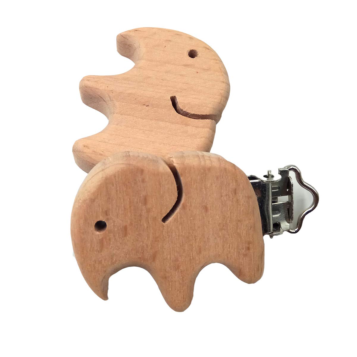 5pcs Natural Wooden Pacifier Clips - Cute Elephant Shaped Beech Wood Teether Holder for Babies, Safe & Non-Toxic Pacifier Accessory - Perfect for Nursery, Baby Shower Gifts & Daily Use