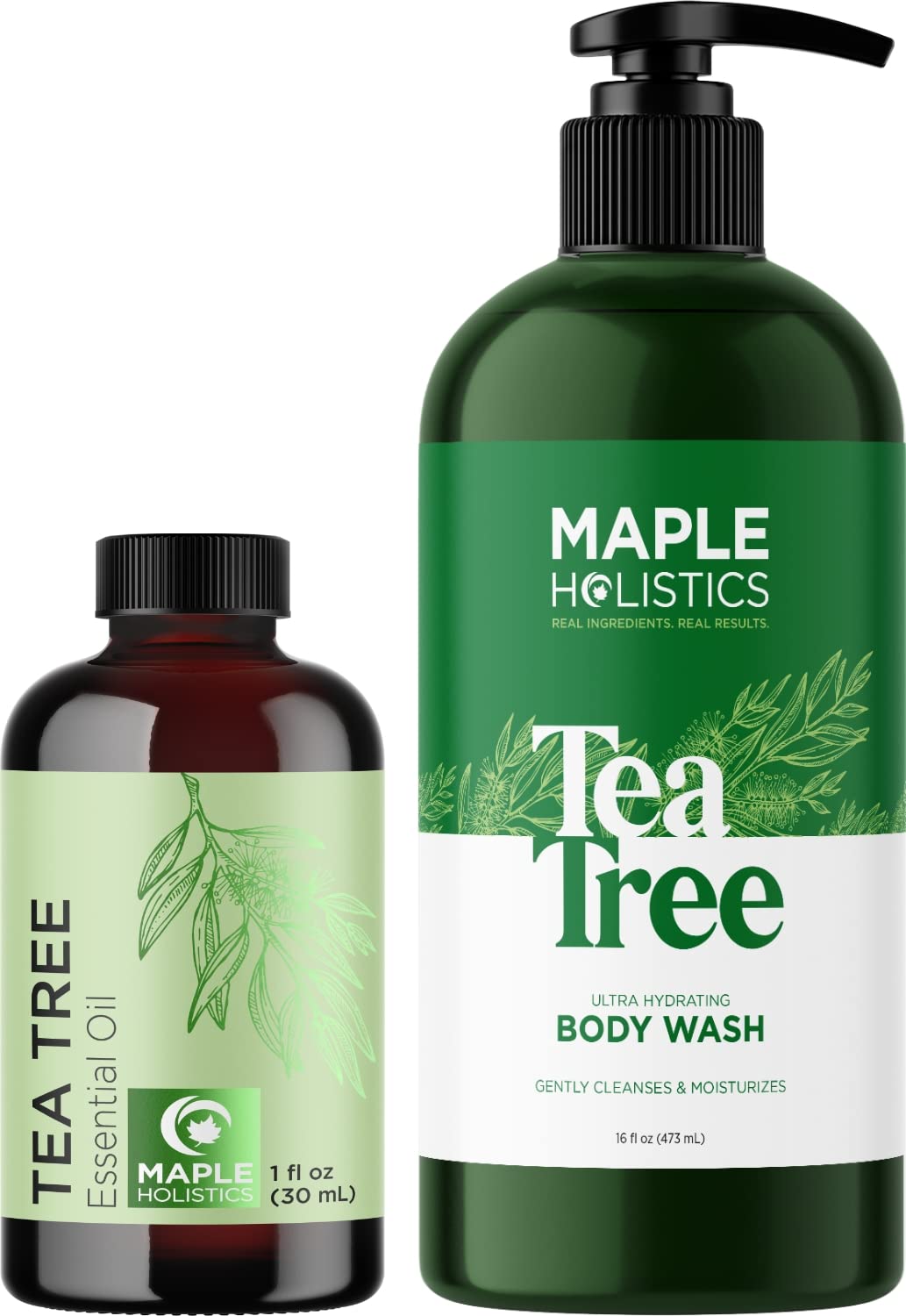 Pure Australian Tea Tree Essential Oil & Body Wash Set - Deep Cleansing for Dry, Oily & Combination Skin - Refreshing Natural Skin Care - Perfect for Acne Treatment, Shower Routine & Aromatherapy