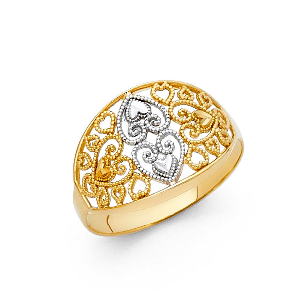 14K Yellow Gold & White Gold Fancy Ring for Women - Size 7 | Elegant Jewelry for Weddings, Anniversaries & Special Occasions
