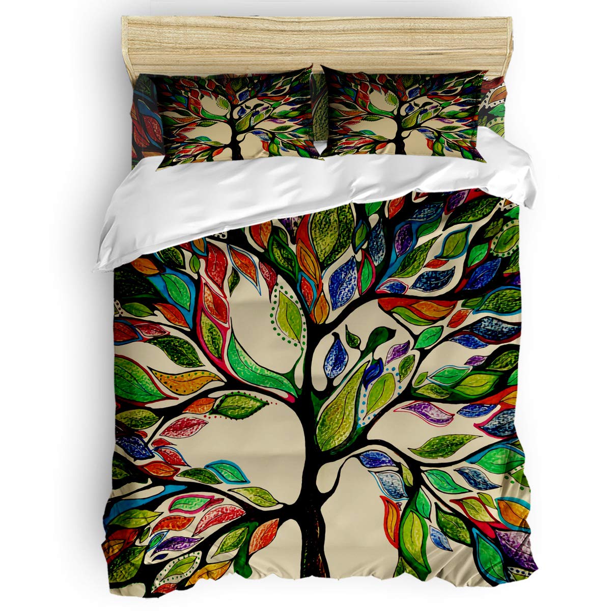 LooPoP 4-Piece Queen Size Duvet Cover Set - Lightweight Microfiber Bedding with Tree of Life Design, Includes Comforter Cover & Pillowcases for Adults, Kids & Teens | Perfect for Bedroom Decor, Guest Rooms & Dorm Essentials