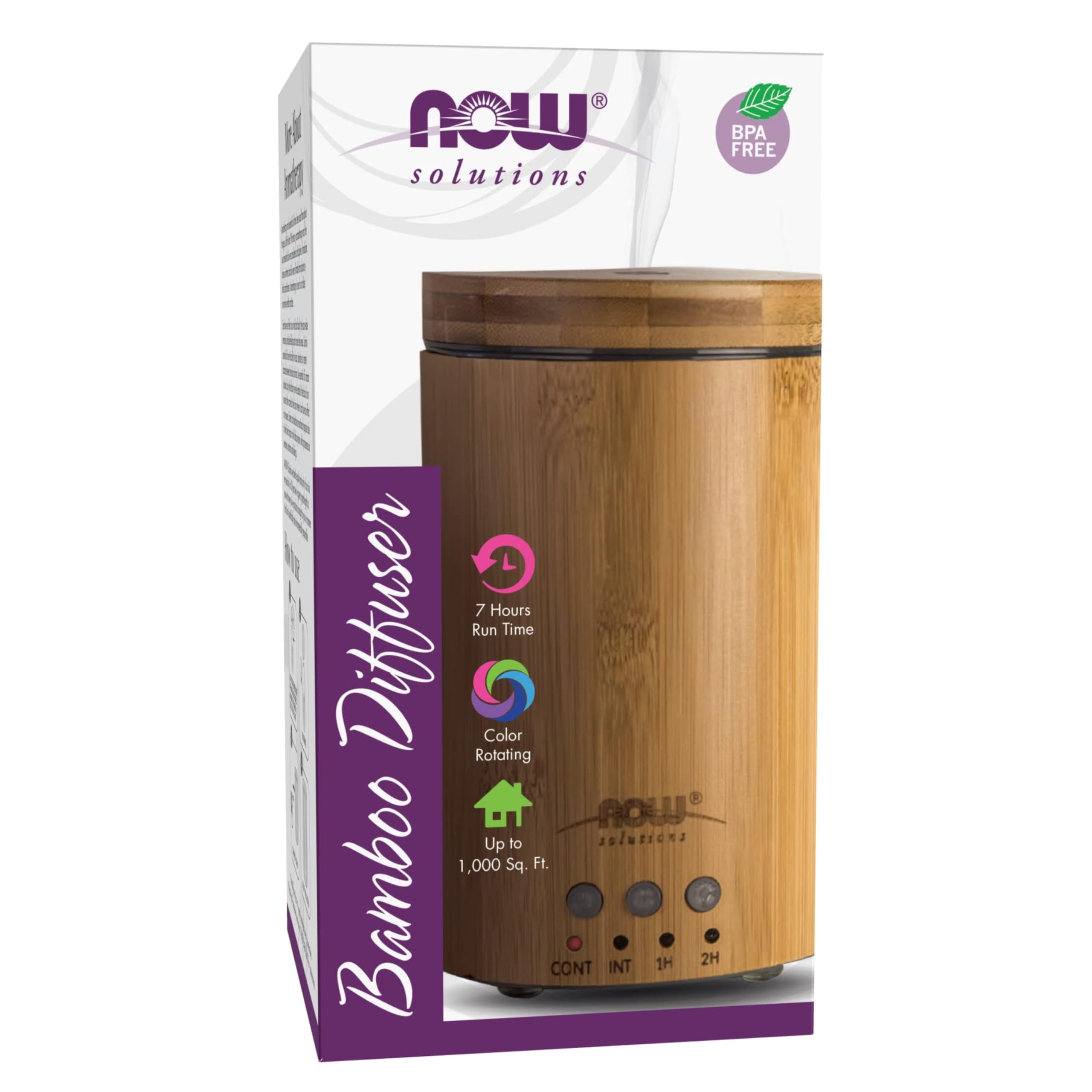 NOW Essential Oils Ultrasonic Aromatherapy Diffuser - Real Bamboo, Super Quiet, No Heat, Easy Clean, Color Changing LED Lights - Perfect for Home, Office, Yoga & Spa Relaxation