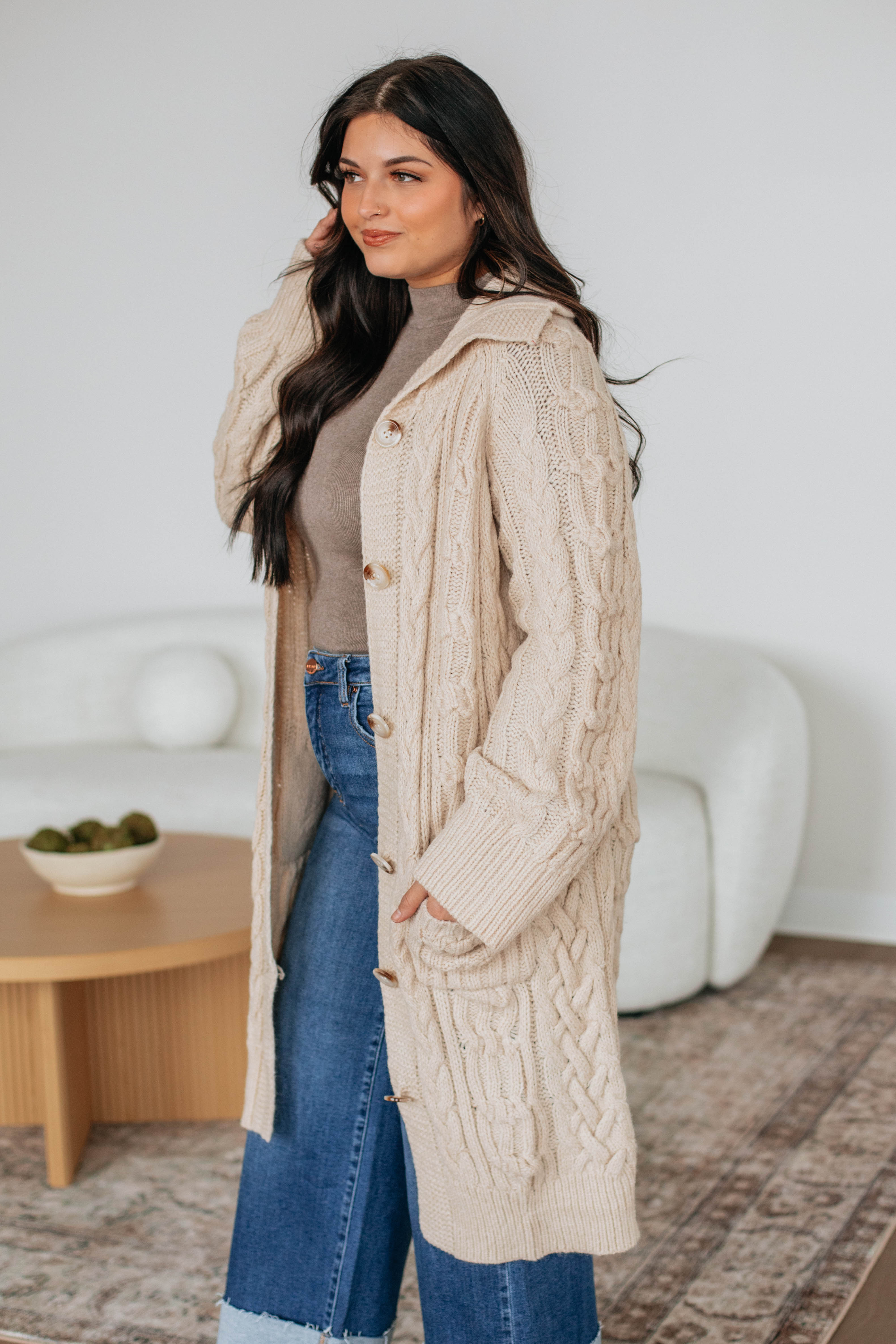 Women's Danna Cable Knit Cardigan Sweater - Soft Natural Color for Fall & Winter | Cozy Layering for Casual Outfits & Office Wear