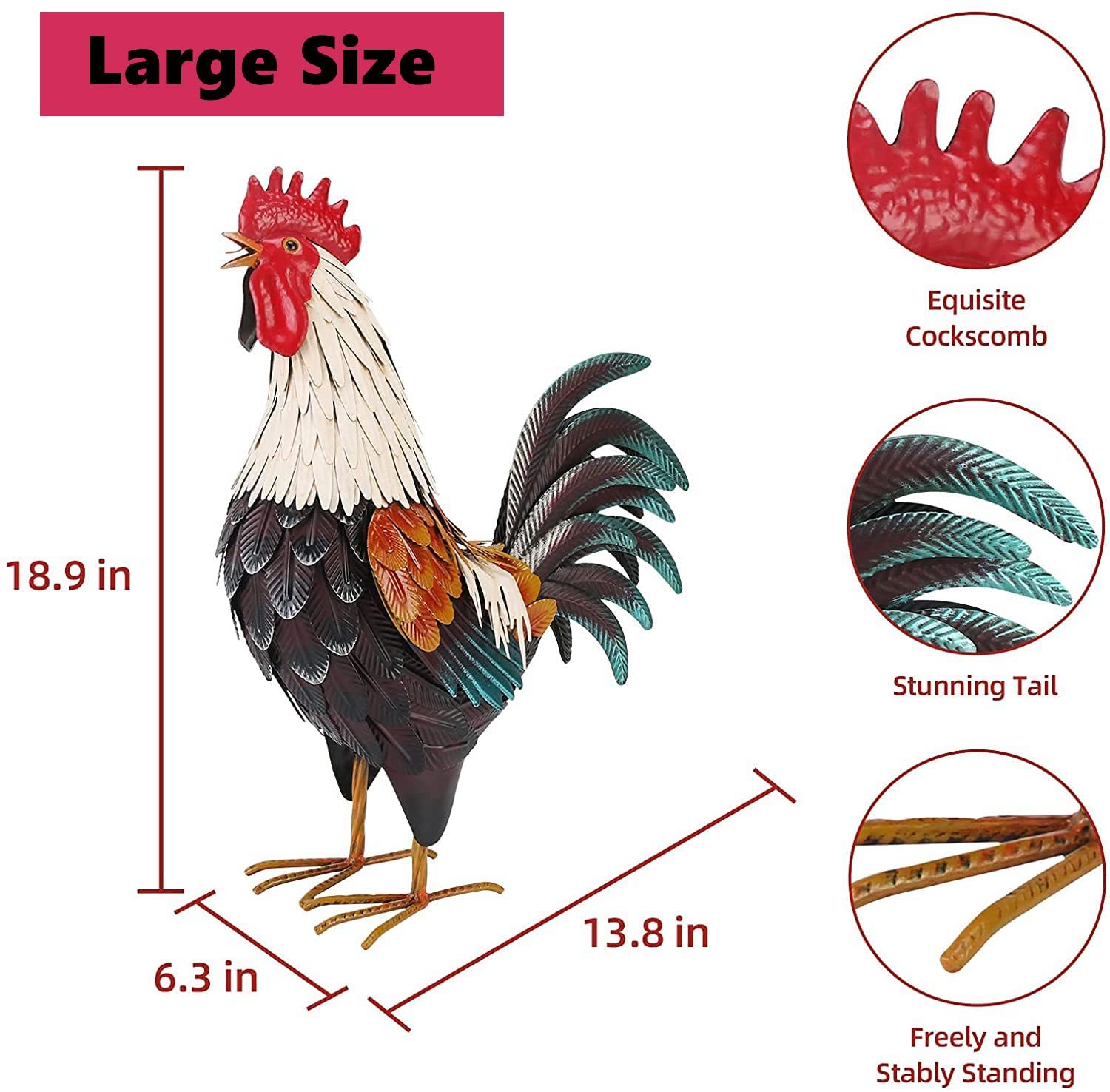 Vintage Metal Rooster Decor - Handcrafted Yard Chicken Statue for Outdoor Garden, Backyard, Patio & Kitchen Decorations | Perfect for Farmhouse, Rustic & Country Style Home Décor
