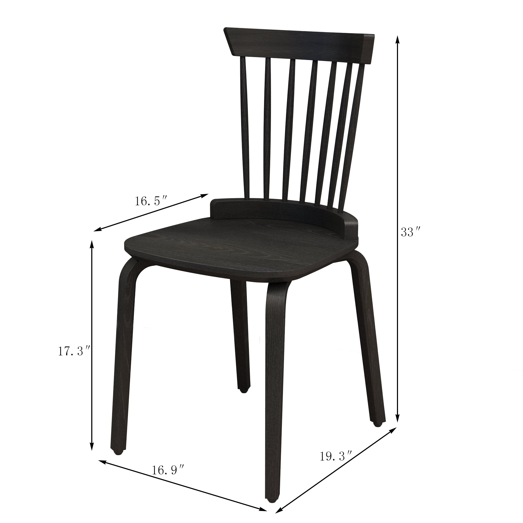 Farmhouse Wooden Spindle Back Dining Chairs Set of 2 - Solid Black Windsor Kitchen Chairs for Dining Room & Breakfast Nook | Rustic Home Decor & Comfortable Seating