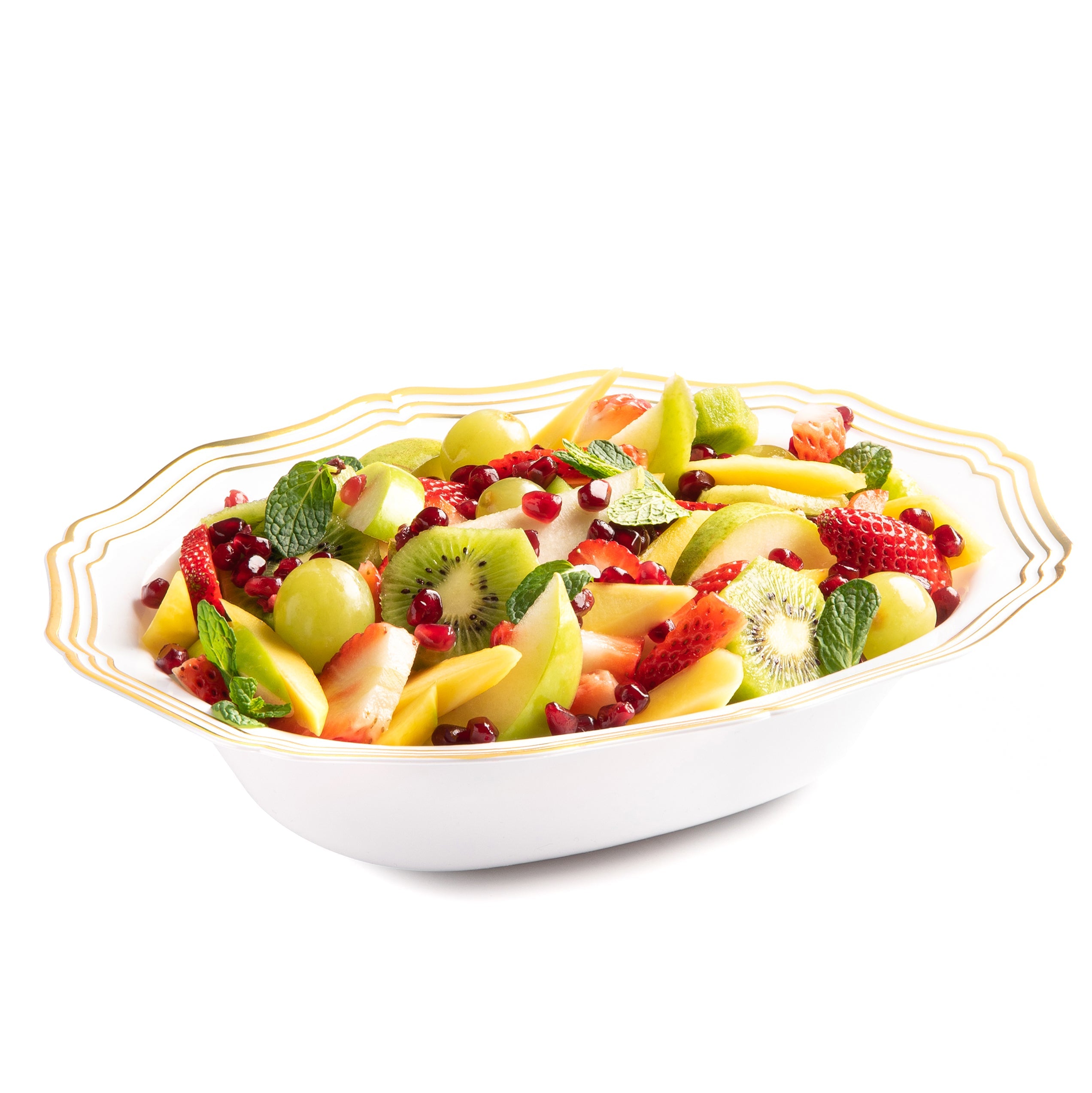White and Gold Oval Plastic Serving Bowls 2 Pack - Elegant Party Dishes for Salads, Snacks & Entertaining - Durable BPA-Free Plastic Bowls by Aristocrat