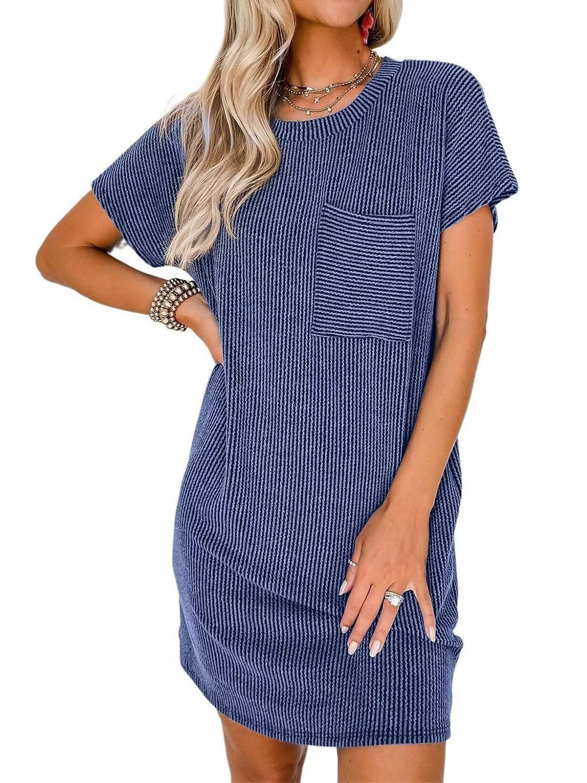 **Melliflo Women's Ribbed T-Shirt Dress 2024 - Short Sleeve Crew Neck Casual Summer Dress - Solid Color Beach Dress for Women - Perfect for Vacation, Outings & Everyday Wear**