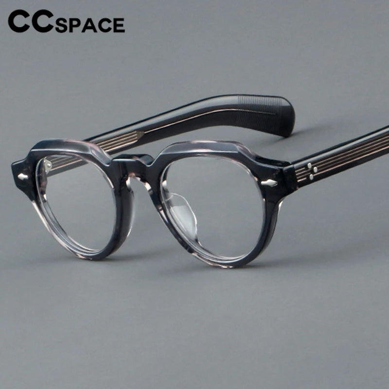 CCspace Women's Full Rim Flat Top Round Acetate Eyeglasses Frame 302359 - Lightweight & Stylish for Work, Reading & Everyday Fashion