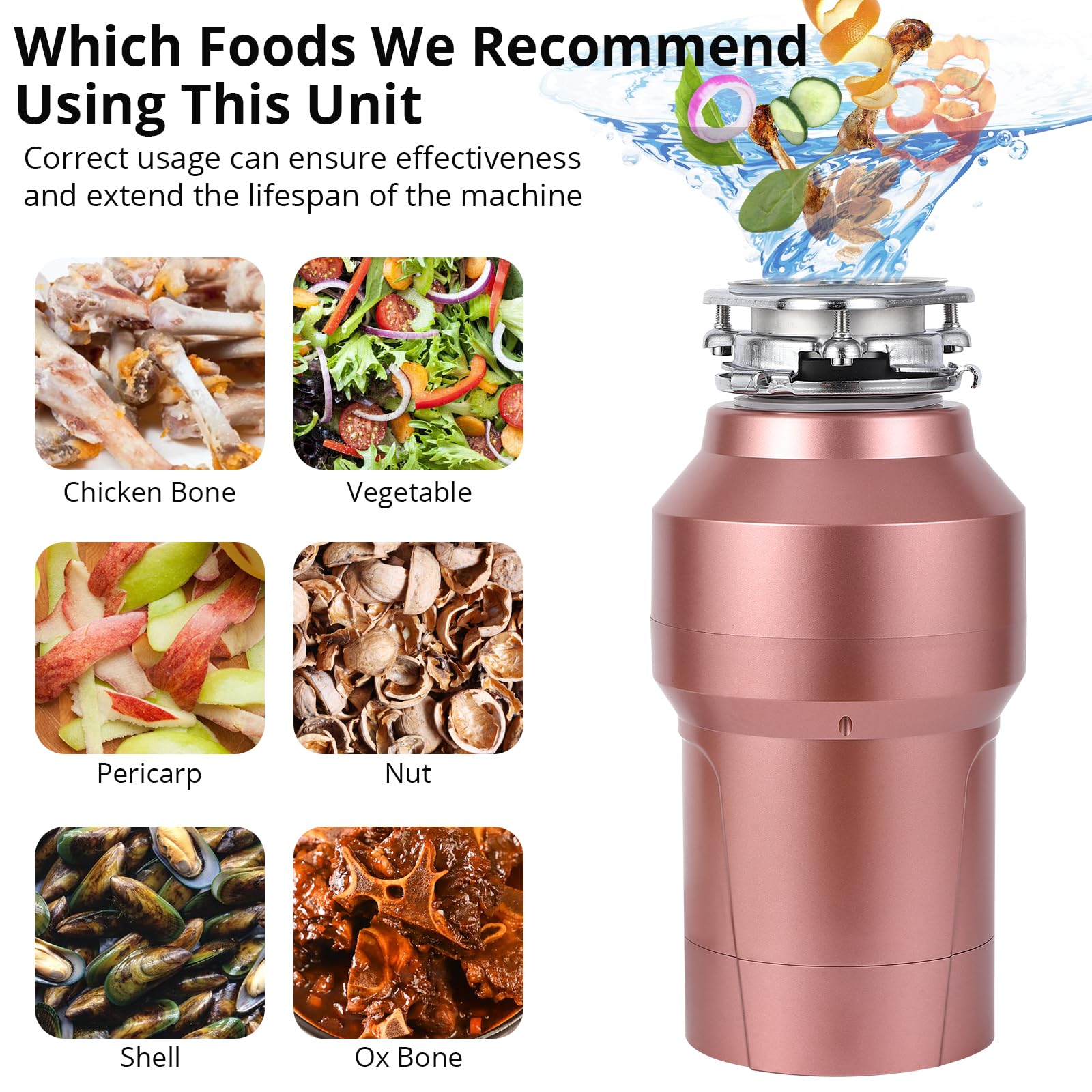 GARVEE 3/4HP Garbage Disposal - 560W Continuous Feed Food Waste Disposer with 14 Inch Cord, 0.75HP 4200r/Min Grinding System for Kitchen Sinks (Includes Air Switch) - Perfect for Home, Restaurant & Commercial Use
